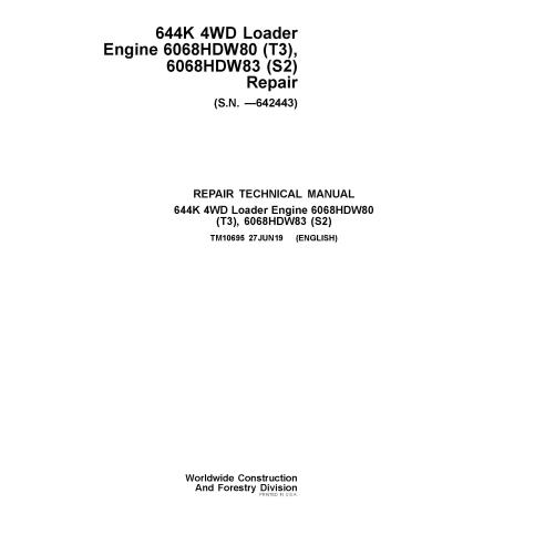 TM10695 John Deere 644K wheel loader repair technical manual (TM10695)