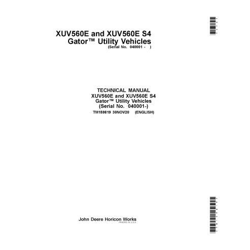 John Deere XUV560E, XUV560E S4 Gator véhicule utilitaire pdf manuel technique - John Deere manuels - JD-TM159819