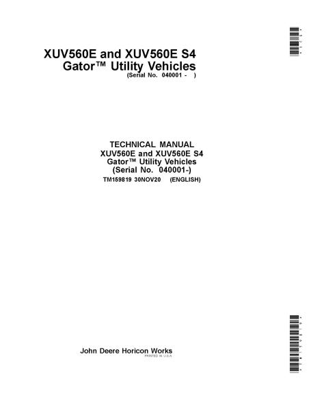 TM159819 Manuel technique du véhicule utilitaire John Deere XUV560E, XUV560E S4 Gator (TM159819)