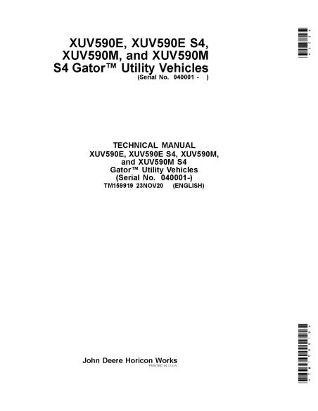 TM159919 Manual técnico do veículo utilitário John Deere Gator XUV590E, XUV590E S4, XUV590M, XUV590M S4 (TM159919)