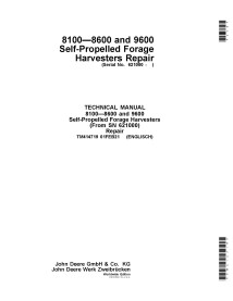 John Deere 8100, 8200, 8300, 8400, 8500, 8600, 9600 cosechadora de forraje pdf manual técnico de reparación - John Deere manu...