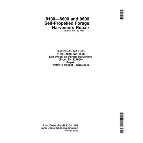 John Deere 8100, 8200, 8300, 8400, 8500, 8600, 9600 harvester forrageira reparo pdf manual técnico - John Deere manuais - JD-...
