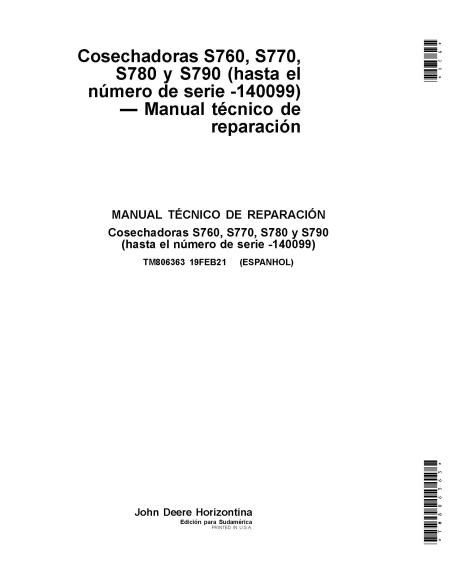 TM806363 John Deere S760, S770, S780, S790 combinan pdf manual técnico de reparación ES