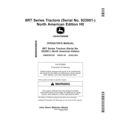 Manuel d'utilisation du tracteur John Deere 8RT 310, 8RT 340, 8RT 370, 8RT 410 pdf - John Deere manuels - JD-OMRE597236