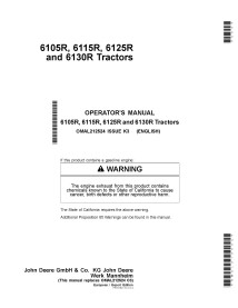 Manuel d'utilisation du tracteur John Deere 6105R, 6115R, 6125R, 6130R pdf - John Deere manuels - JD-OMAL212524-EU