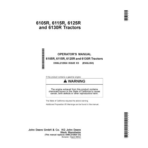 Manuel d'utilisation du tracteur John Deere 6105R, 6115R, 6125R, 6130R pdf - John Deere manuels - JD-OMAL212524-EU