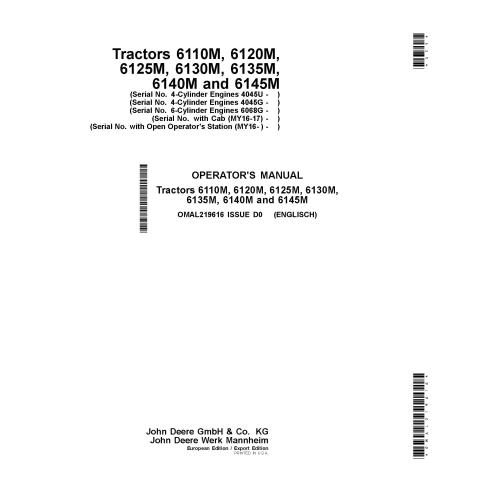 John Deere 6110M, 6120M, 6125M, 6130M, 6135M, 6140M, 6145M tractor pdf manual del operador - John Deere manuales - JD-OMAL219...