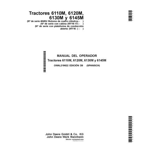 Manuel d'utilisation du tracteur John Deere 6110M, 6120M, 6130M, 6145M pdf ES - John Deere manuels - JD-OMAL219622-NA-ES