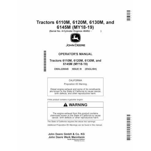 Manual do operador do trator John Deere 6110M, 6120M, 6130M, 6145M pdf - John Deere manuais - JD-OMAL226045-NA