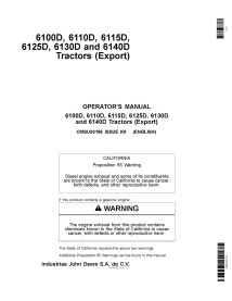 JD-OMSU20196-EXP Manual do operador do trator John Deere 6100D, 6110D, 6115D, 6125D, 6130D, 6140D (OMSU20196)
