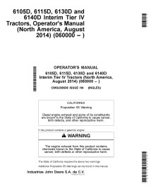 JD-OMSU38638 Manual do operador do trator John Deere 6105D, 6115D, 6130D, 6140D (OMSU38638)