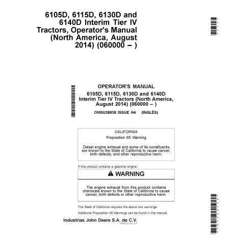 Manual do operador do trator John Deere 6105D, 6115D, 6130D, 6140D pdf - John Deere manuais - JD-OMSU38638
