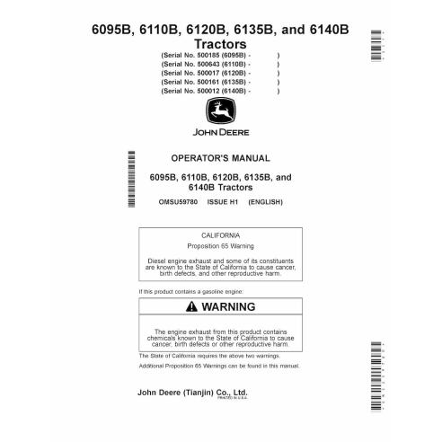 Manual do operador de pdf do trator John Deere 6095B, 6110B, 6120B, 6135B, 6140B - John Deere manuais - JD-OMSU59780