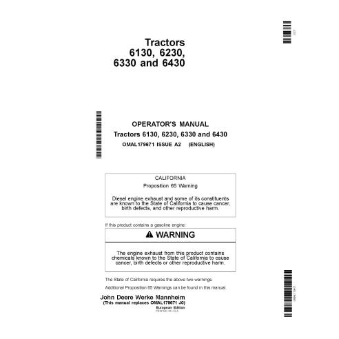 Manual do operador em pdf do trator John Deere 6130, 6230, 6330, 6430 - John Deere manuais - JD-OMAL179671-EU