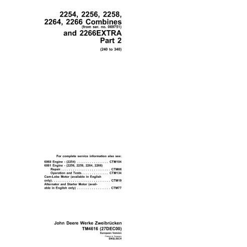 John Deere 2254, 2256, 2258, 2264, 2266, 2266 Extra combinar manual técnico em pdf - John Deere manuais - JD-TM4616
