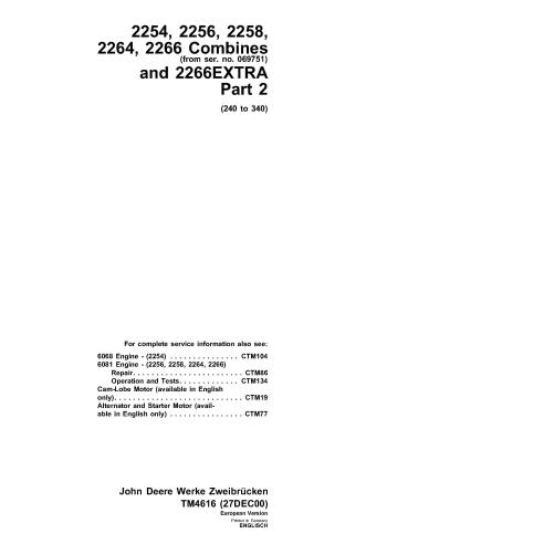 TM4616 John Deere 2254, 2256, 2258, 2264, 2266, 2266 Extra combine technical manual (TM4616)