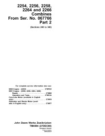 TM4594 John Deere 2254, 2256, 2258, 2264, 2266 combinar manual técnico em pdf