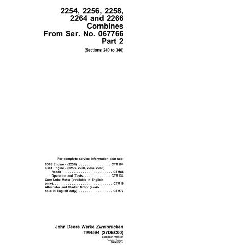 TM4594 Manual técnico de la cosechadora John Deere 2254, 2256, 2258, 2264, 2266 (TM4594)