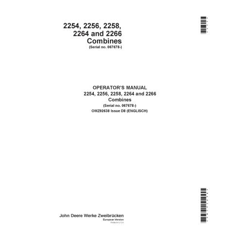 John Deere 2254, 2256, 2258, 2264, 2266 combinada manual do operador pdf - John Deere manuais - JD-OMZ92638