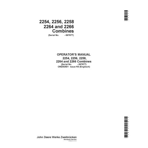 John Deere 2254, 2256, 2258, 2264, 2266 combinada manual do operador pdf - John Deere manuais - JD-OMZ92501