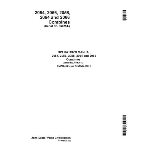 John Deere 2054, 2056, 2058, 2064, 2066 cosechadora pdf manual del operador - John Deere manuales - JD-OMZ92483