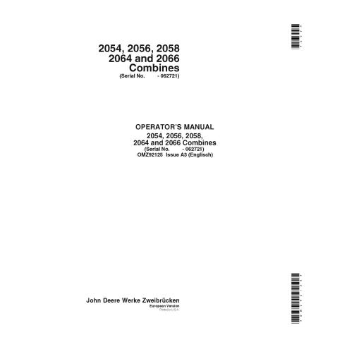 Manuel d'utilisation pdf de la moissonneuse-batteuse John Deere 2054, 2056, 2058, 2064, 2066 - John Deere manuels - JD-OMZ92125