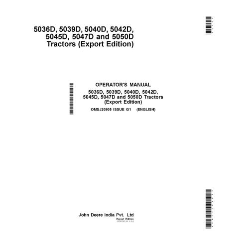 John Deere 5036D, 5039D, 5040D, 5042D, 5045D, 5045D, 5047D, 5050D manual do operador do trator pdf - John Deere manuais - JD-...