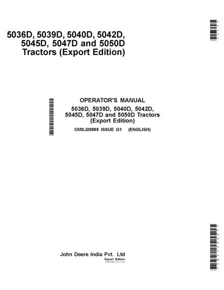 JD-OMSJ20905 John Deere 5036D, 5039D, 5040D, 5042D, 5045D, 5045D, 5047D, 5050D manual do operador do trator pdf