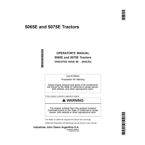 Manual do operador em pdf do trator John Deere 5065E, 5075E - John Deere manuais - JD-OMSU37534