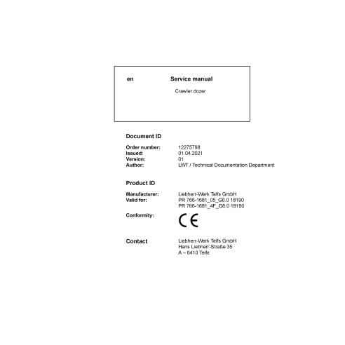 Manual de serviço em pdf Liebherr PR766-1681 dozer sobre esteiras - Liebherr manuais - LIEBHERR-PR-766-1681-4F-05-EN