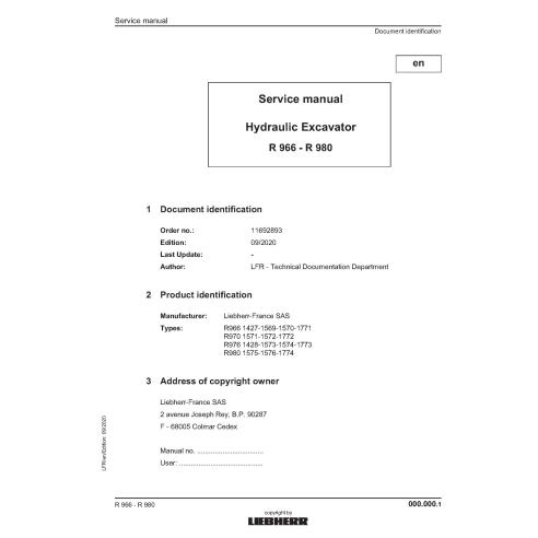 Manuel d'entretien des pelles hydrauliques Liebherr R966, R970, R976, R980 pdf - Liebherr manuels - LIEBHERR-R966-980B-EN