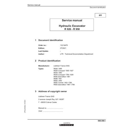 Manual de serviço em pdf da escavadeira hidráulica Liebherr R926, R936, R940, R946, R950 - Liebherr manuais - LIEBHERR-R926-9...