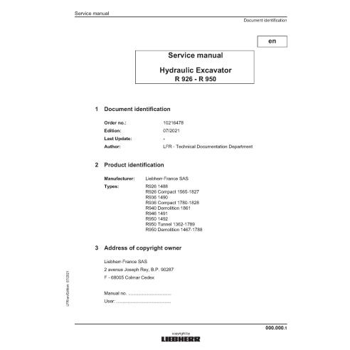 LIEBHERR-R926-950 Manual de serviço em pdf da escavadeira hidráulica Liebherr R926, R936, R940, R946, R950