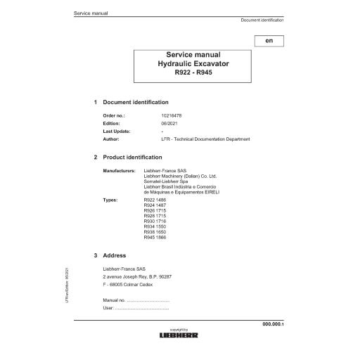 LIEBHERR-R922-R945 Liebherr R922, R924, R926, R928, R930, R934, R938, R945 escavadeira hidráulica manual de serviço em pdf