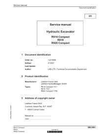 Manuel d'entretien pdf des pelles hydrauliques compactes Liebherr R914, R918, R920 - Liebherr manuels - LIEBHERR-R914-R920-EN