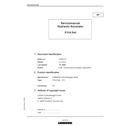 Manuel d'entretien pdf de la pelle hydraulique Liebherr R914 Rail - Liebherr manuels - LIEBHERR-R914-Rail-EN