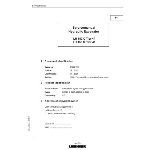 Manual de serviço em pdf da escavadeira hidráulica Liebherr LH150 C, LH150 M Tier 4f - Liebherr manuais - LIEBHERR-LH150-EN