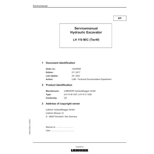 Manual de serviço em pdf da escavadeira hidráulica Liebherr LH110 M, LH110 C Tier 4f - Liebherr manuais - LIEBHERR-LH110-EN