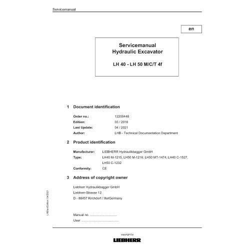 Manuel d'entretien de la pelle hydraulique Liebherr LH40 - LH50 M/C/T 4f pdf - Liebherr manuels - LIEBHERR-LH40-LH50-EN