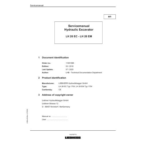 Manuel d'entretien pdf de la pelle hydraulique Liebherr LH26 EC/EM - Liebherr manuels - LIEBHERR-LH26EC-EN
