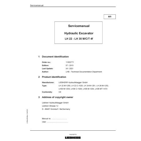 Manual de serviço em pdf da escavadeira hidráulica Liebherr LH22, LH24, LH26, LH30, LH35 M / C / T 4f - Liebherr manuais - LI...