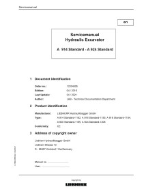 Manual de serviço em pdf da escavadeira hidráulica padrão Liebherr A914, A916, A918, A920, A924 - Liebherr manuais - LIEBHERR...