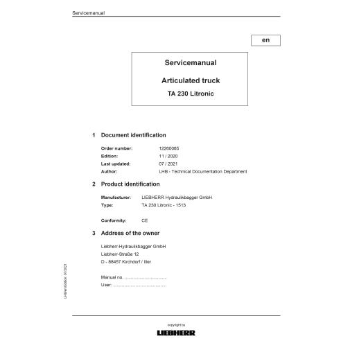 LIEBHERR-TA230 Liebherr TA230 Litronic articulated truck pdf service manual