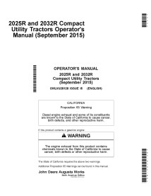 Manuel d'utilisation pdf du tracteur compact John Deere 2025R, 2032R - John Deere manuels - JD-OMLVU28128