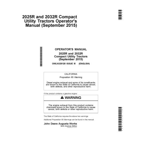Manuel d'utilisation pdf du tracteur compact John Deere 2025R, 2032R - John Deere manuels - JD-OMLVU28128