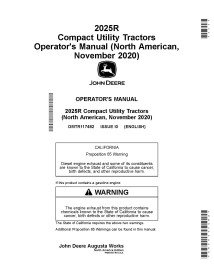 Manuel d'utilisation du tracteur compact John Deere 2025R pdf - John Deere manuels - JD-OMTR117482