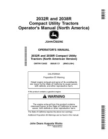 Manuel d'utilisation du tracteur compact John Deere 2032R, 2038R pdf - John Deere manuels - JD-OMTR112402