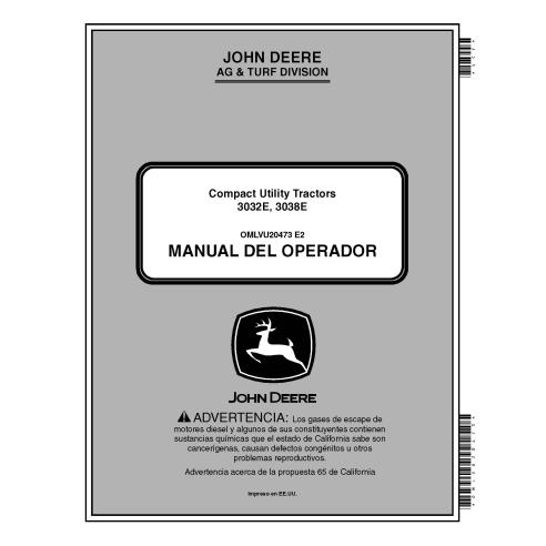 John Deere 3032E, 3038E trator compacto manual do operador em pdf ES - John Deere manuais - JD-OMLVU20473