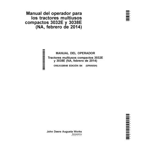 John Deere 3032E, 3038E tractor compacto pdf manual del operador ES - John Deere manuales - JD-OMLVU28548