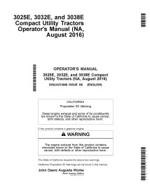 Manuel d'utilisation du tracteur compact John Deere 3025E, 3032E, 3038E pdf - John Deere manuels - JD-OMLVU31846